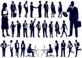 Set Of Businesspeople Silhouettes In Action.